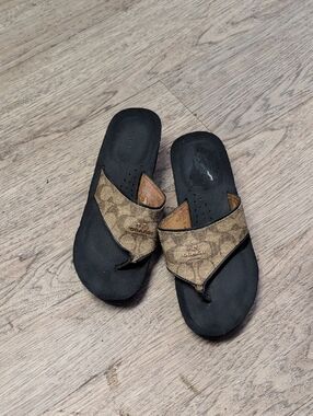 Coach Brown and Black Monogram Flip Flop Sandals